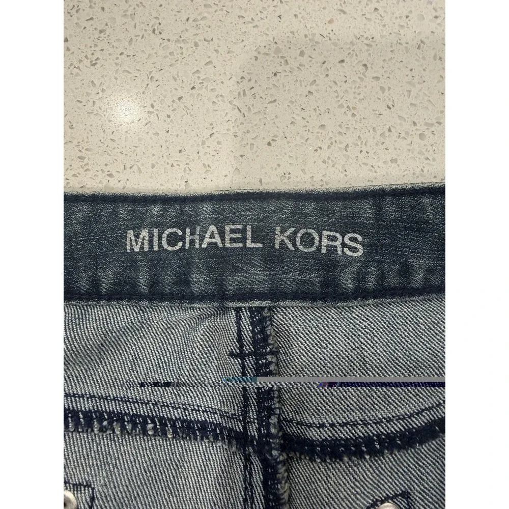 Michael Kors Women's Blue Denim Bootcut Jeans, Size 8P Dark Wash, Mid-Rise, Logo